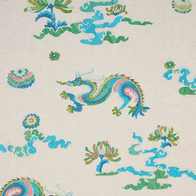 Schumacher Hanlun Dragon Embroidery Natural Fabric 78110