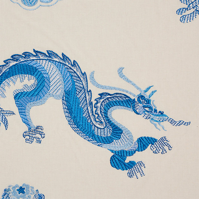 Schumacher Hanlun Dragon Embroidery Porcelain Fabric Sample 78111