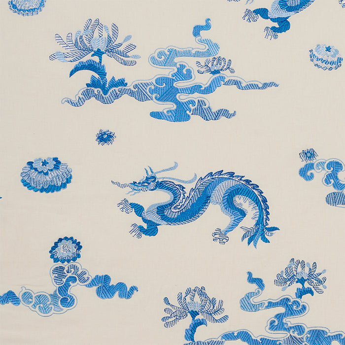 Schumacher Hanlun Dragon Embroidery Porcelain Fabric 78111