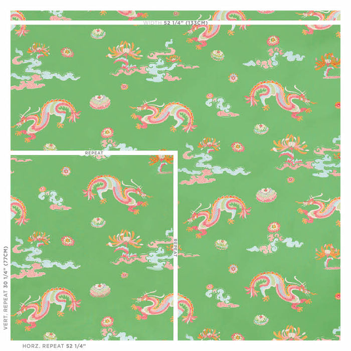 Schumacher Hanlun Dragon Embroidery Green Fabric 78112