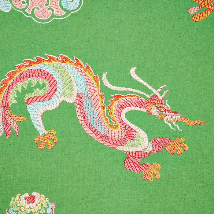 Schumacher Hanlun Dragon Embroidery Green Fabric 78112