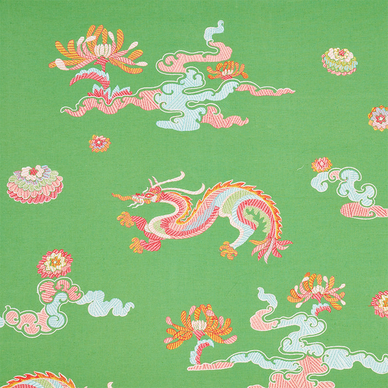 Schumacher Hanlun Dragon Embroidery Green Fabric 78112