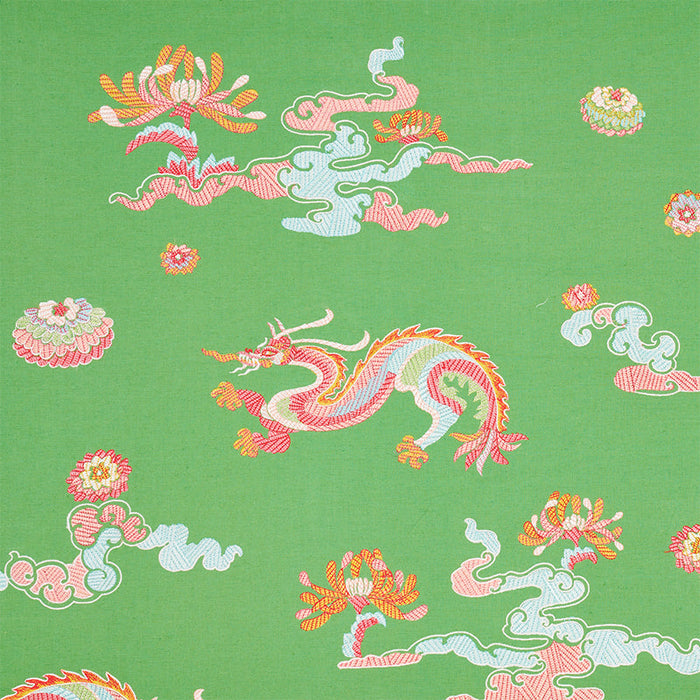 Schumacher Hanlun Dragon Embroidery Green Fabric Sample 78112