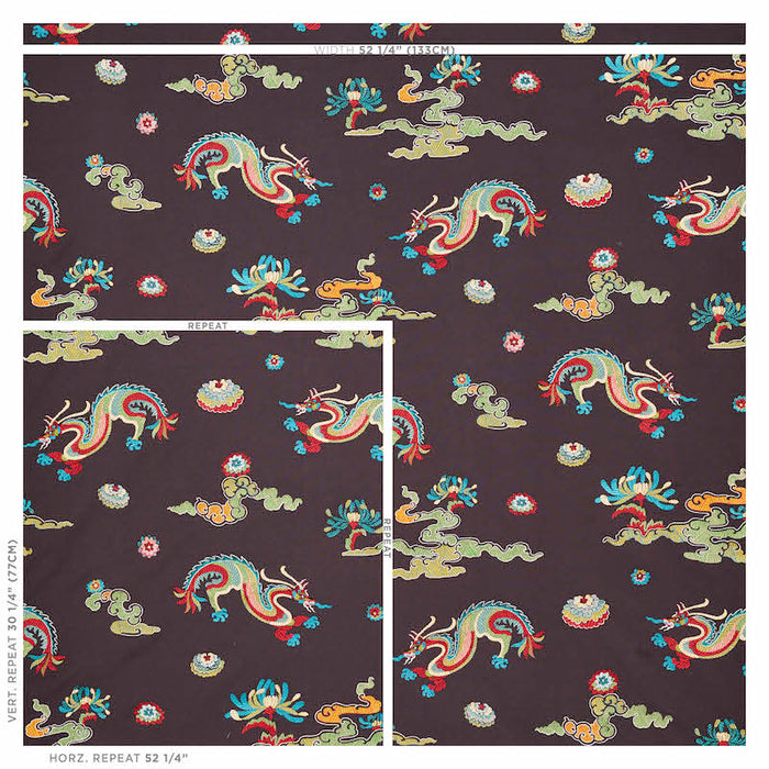 Schumacher Hanlun Dragon Embroidery Charcoal Fabric 78113