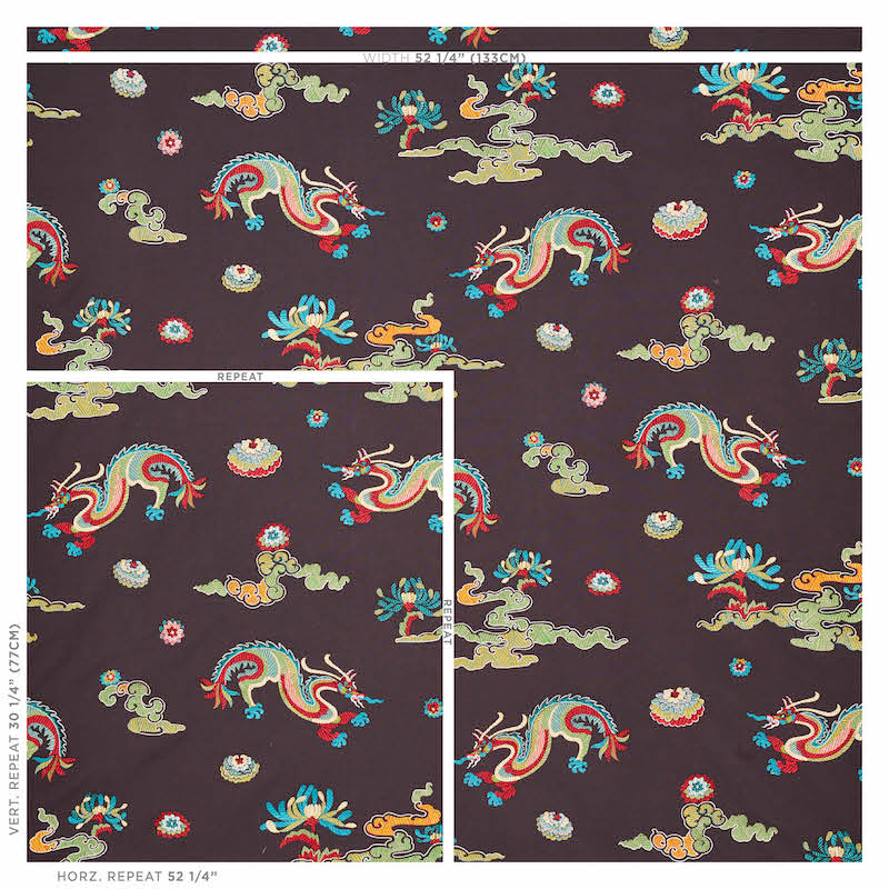 Schumacher Hanlun Dragon Embroidery Charcoal Fabric Sample 78113