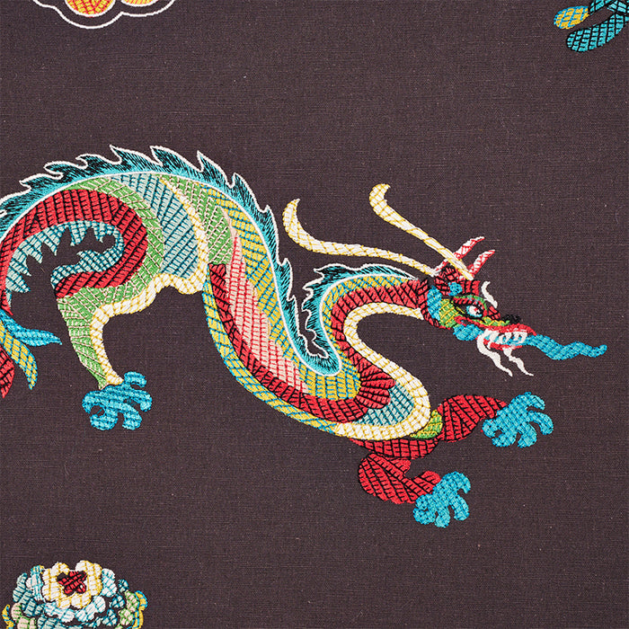 Schumacher Hanlun Dragon Embroidery Charcoal Fabric 78113