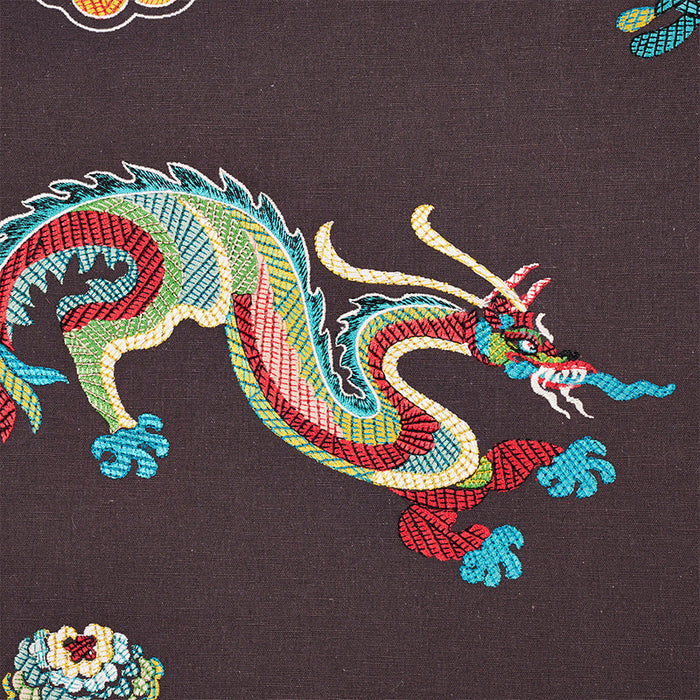 Schumacher Hanlun Dragon Embroidery Charcoal Fabric Sample 78113