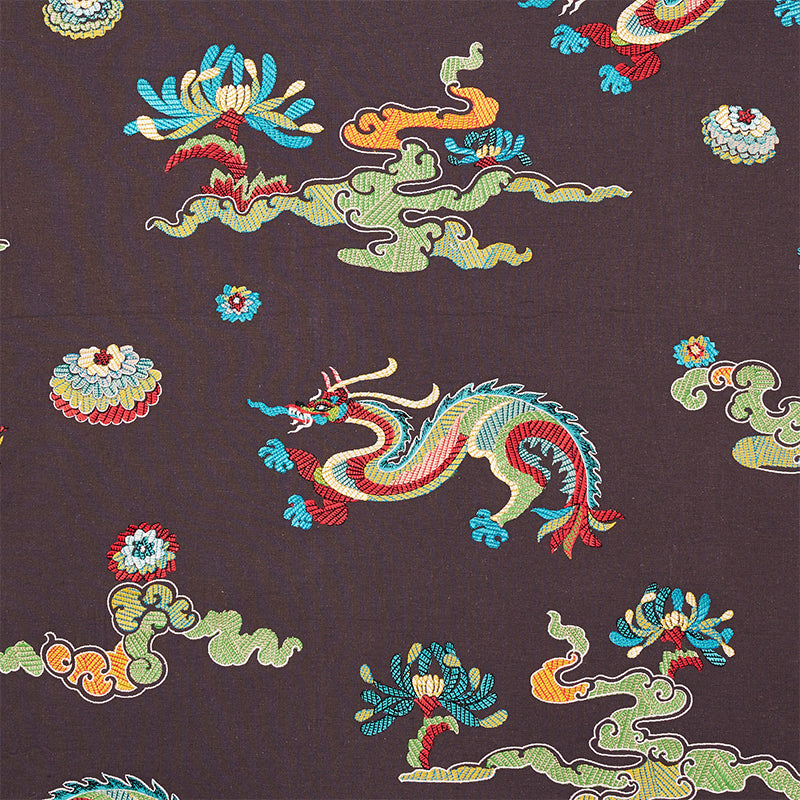 Schumacher Hanlun Dragon Embroidery Charcoal Fabric 78113