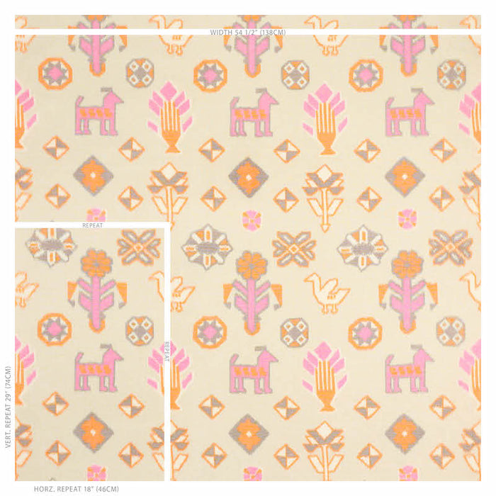 Schumacher Chuska Warp Print Pink & Orange Fabric 78142