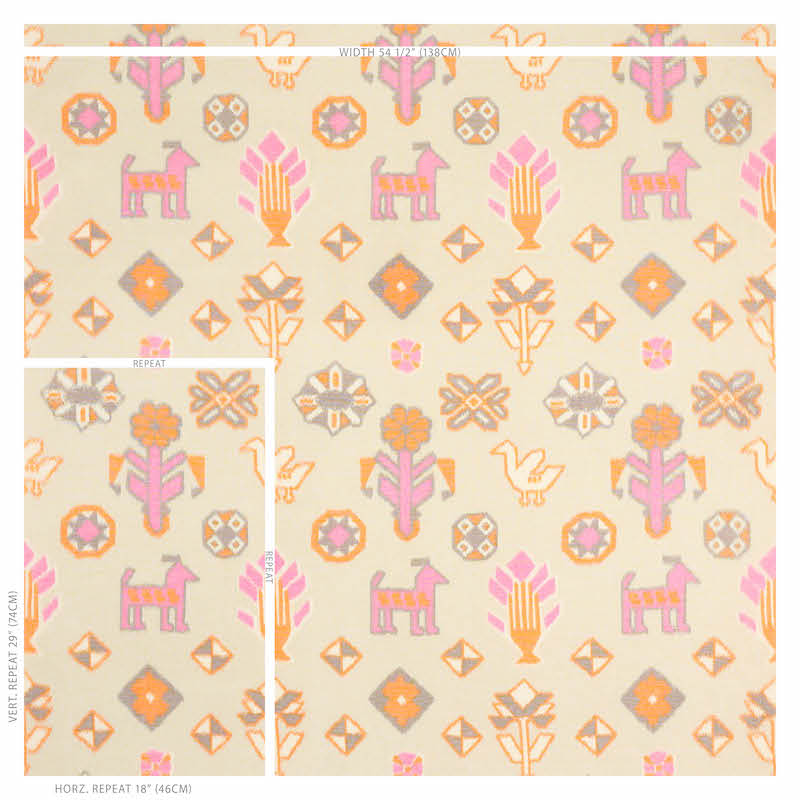 Schumacher Chuska Warp Print Pink & Orange Fabric Sample 78142