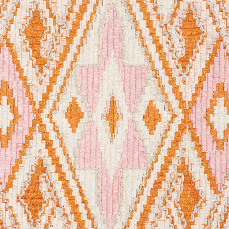 Schumacher Bayeta Embroidery Pink & Orange Fabric Sample 78151