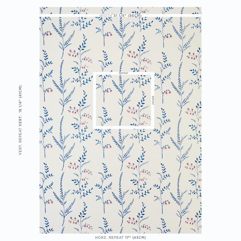 Schumacher Cynthia Embroidered Print Blue Fabric 78350