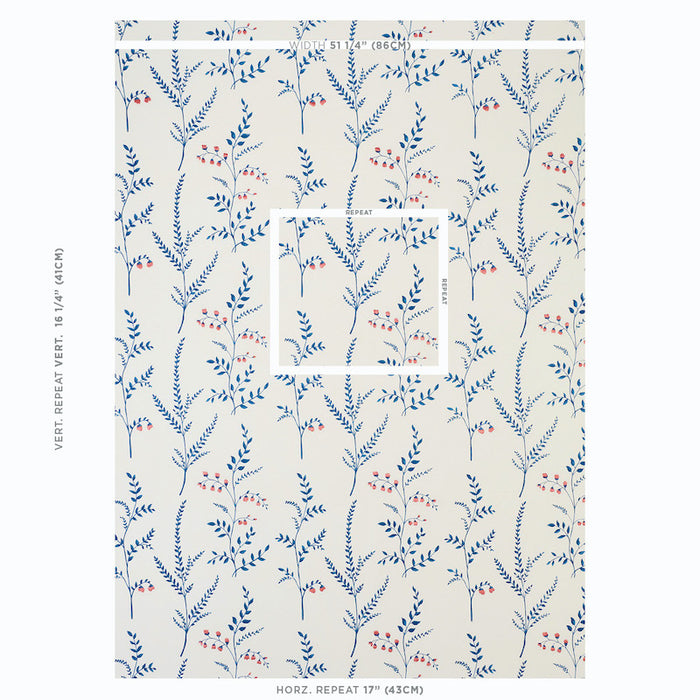 Schumacher Cynthia Embroidered Print Blue Fabric 78350