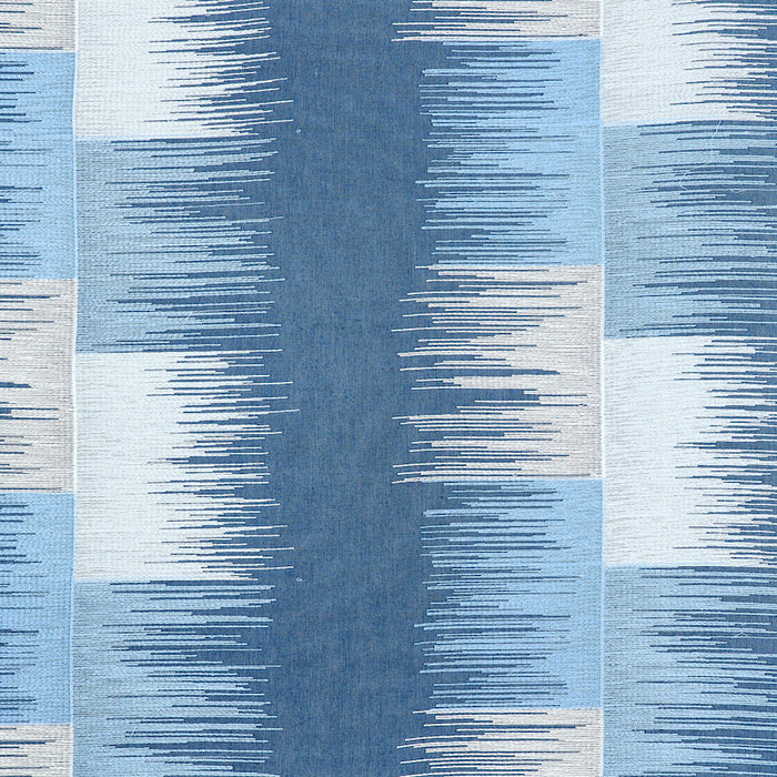 Schumacher Sunburst Stripe Embroidery Blues Fabric 78402