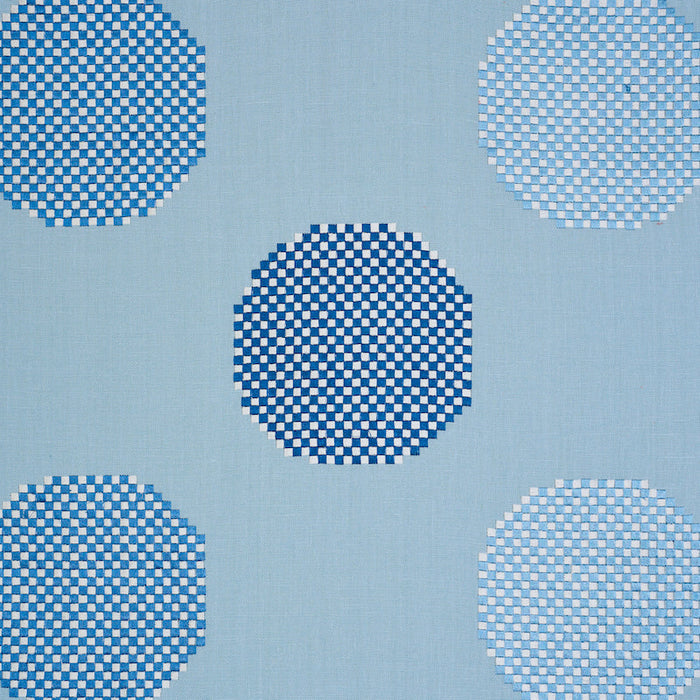 Schumacher Hansen Embroidery Blue Fabric Sample 78942