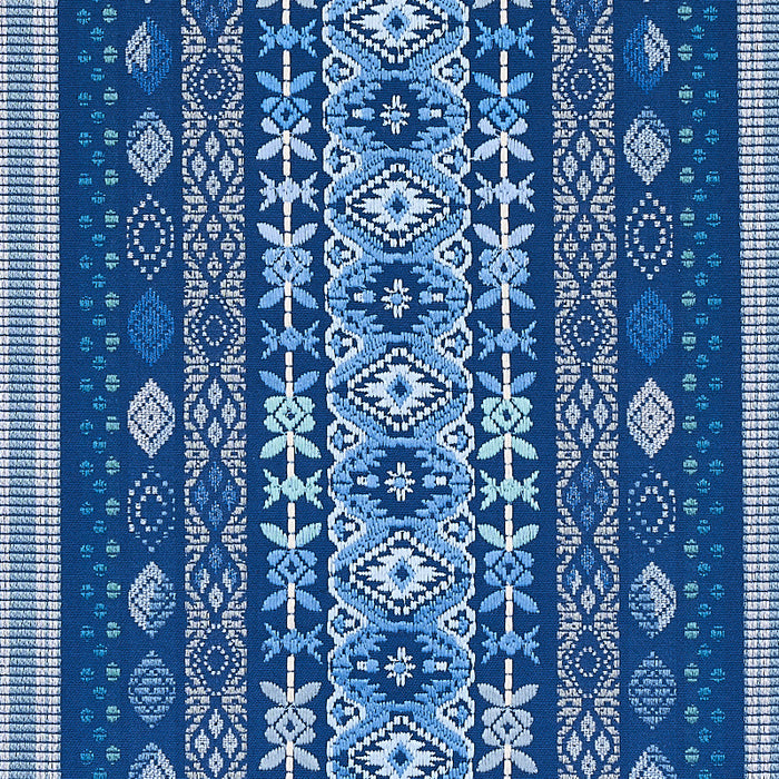 Schumacher Cosima Embroidery Blue Multi Fabric Sample 79680