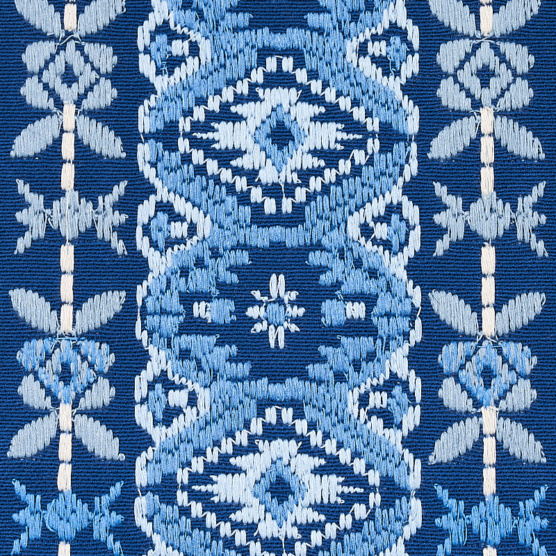 Schumacher Cosima Embroidery Blue Multi Fabric 79680