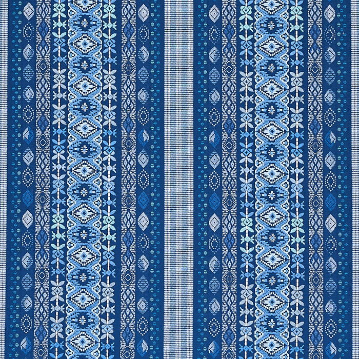 Schumacher Cosima Embroidery Blue Multi Fabric Sample 79680