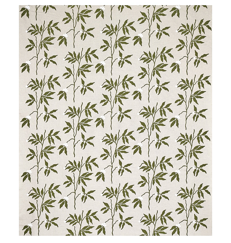 Schumacher Lilla Embroidery Olive On Neutral Fabric 80430