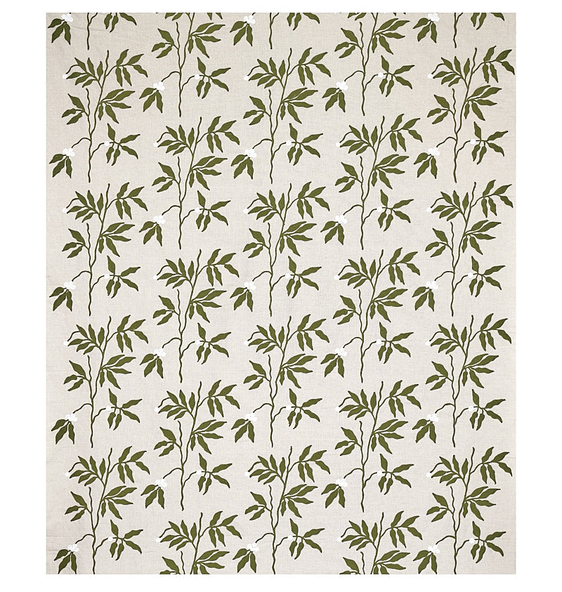 Schumacher Lilla Embroidery Olive On Neutral Fabric Sample 80430