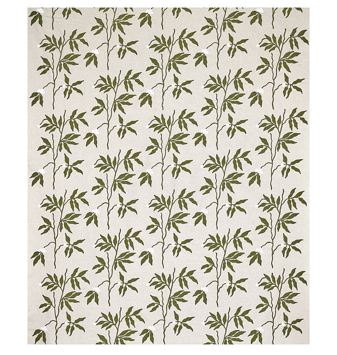 Schumacher Lilla Embroidery Olive On Neutral Fabric Sample 80430