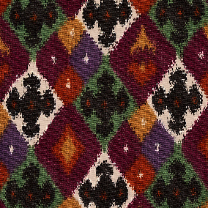 Schumacher Sasha Diamond Ikat Jade And Plum Fabric 80662