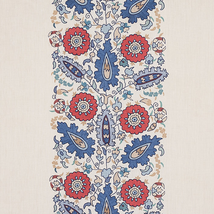 Schumacher Anatolia Embroidery Blue & Red Fabric 80750