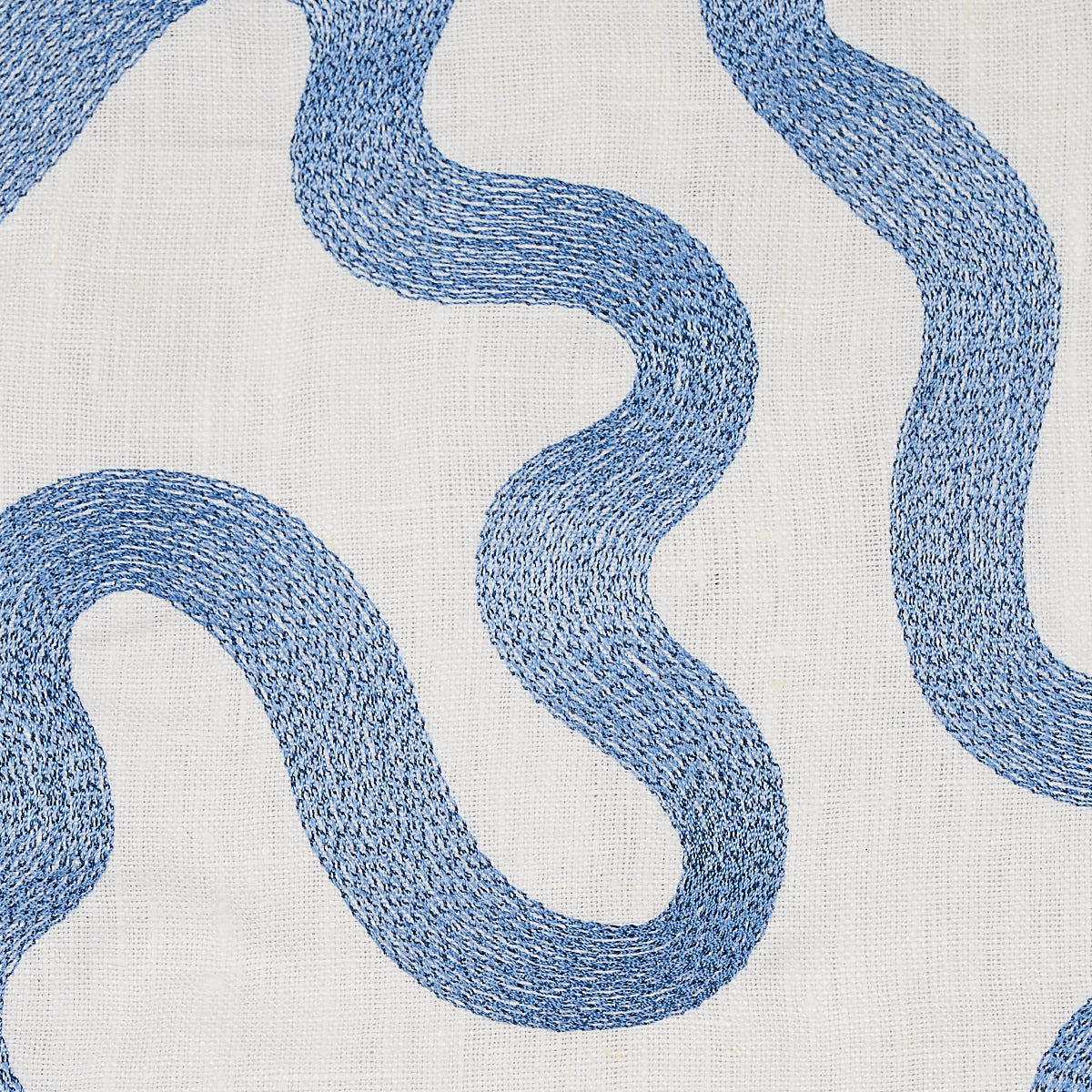 Schumacher Riley Embroidery Navy On Ivory Fabric 80790