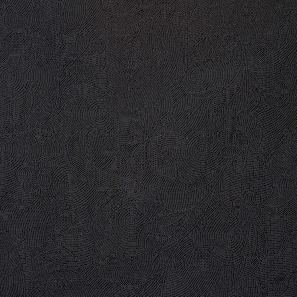 Schumacher Quilted Scroll Matelasse Pitch Black Fabric 81591