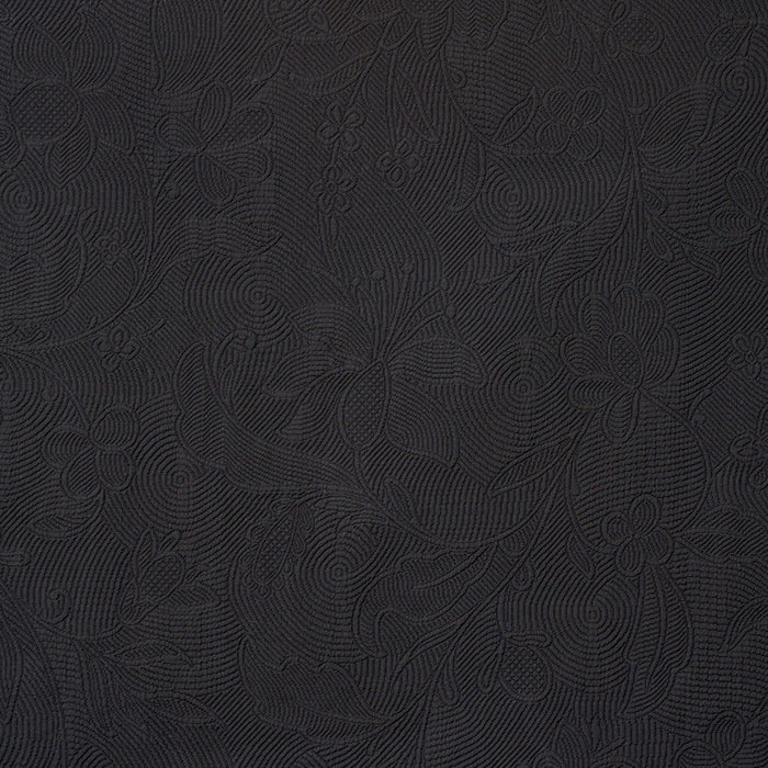 Schumacher Quilted Scroll Matelasse Pitch Black Fabric Sample 81591