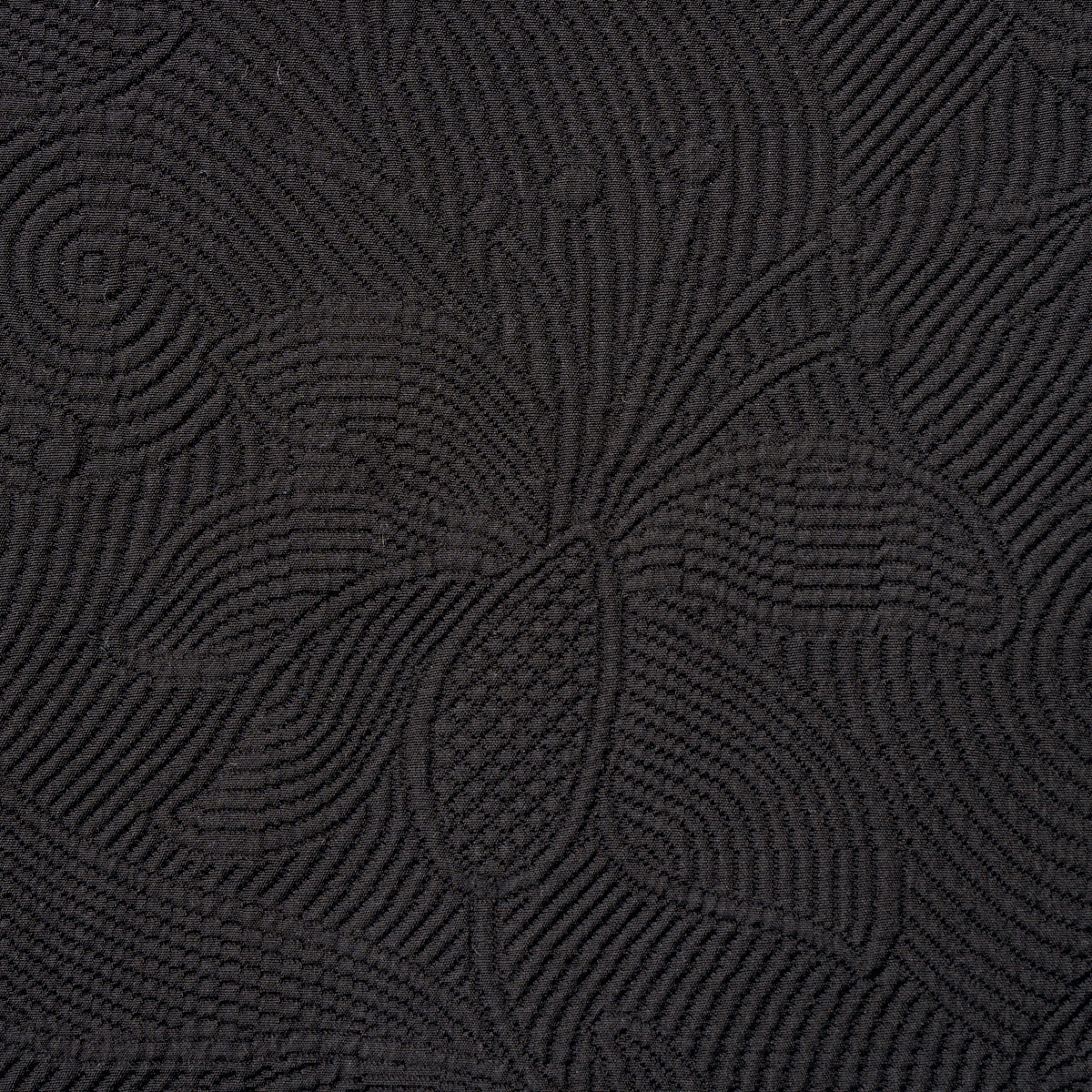 Schumacher Quilted Scroll Matelasse Pitch Black Fabric 81591