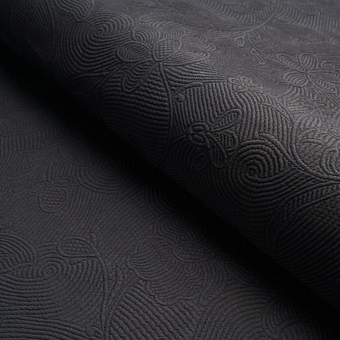 Schumacher Quilted Scroll Matelasse Pitch Black Fabric Sample 81591