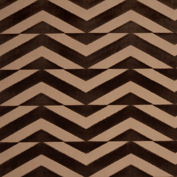 Schumacher Broken Chevron Cut Velvet Brown On Camel Fabric Sample 81811