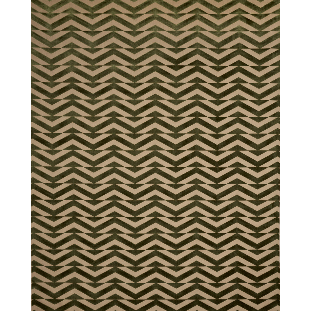 Schumacher Broken Chevron Cut Velvet Olive On Khaki Fabric 81812