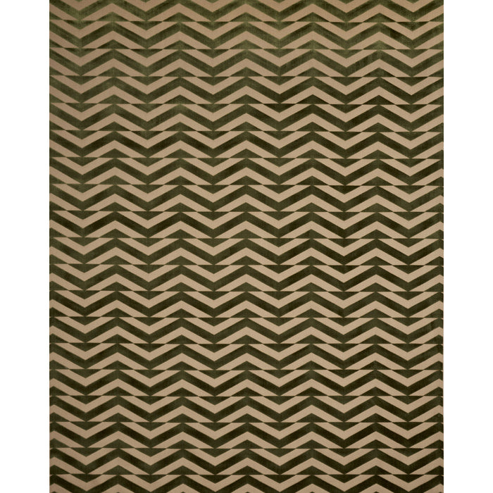 Schumacher Broken Chevron Cut Velvet Olive On Khaki Fabric Sample 81812