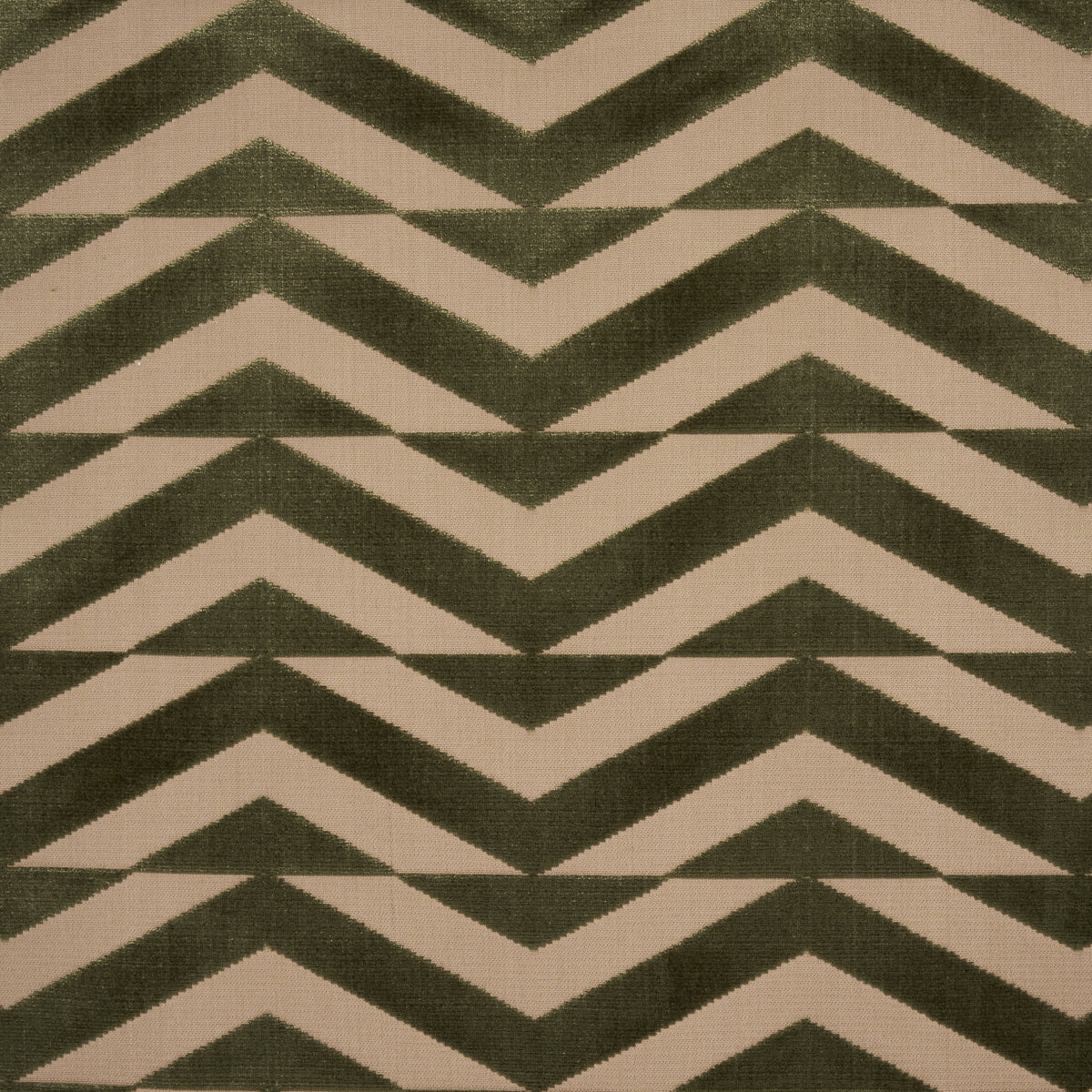 Schumacher Broken Chevron Cut Velvet Olive On Khaki Fabric 81812