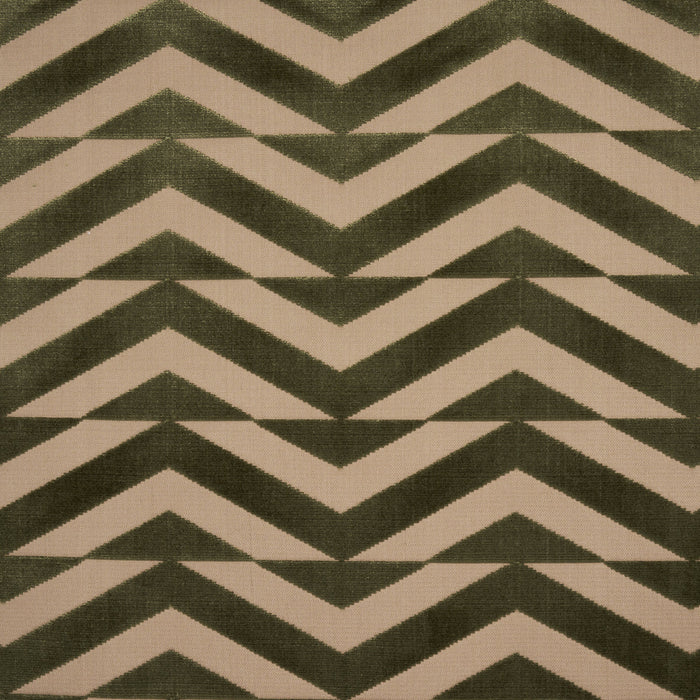 Schumacher Broken Chevron Cut Velvet Olive On Khaki Fabric Sample 81812