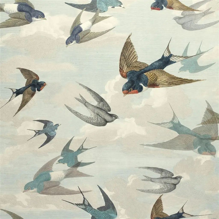 John Derian Chimney Swallows Sky Blue Wallpaper PJD6003/01