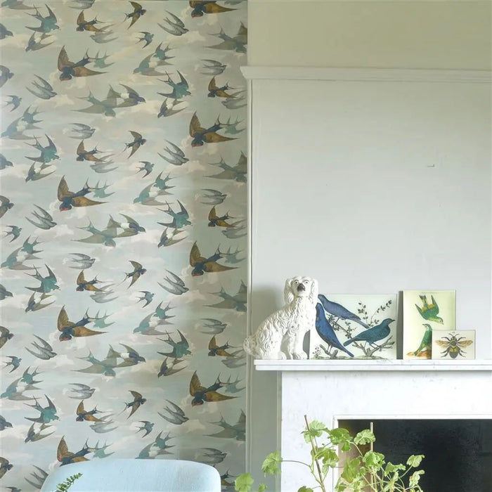 John Derian Chimney Swallows Sky Blue Wallpaper PJD6003/01