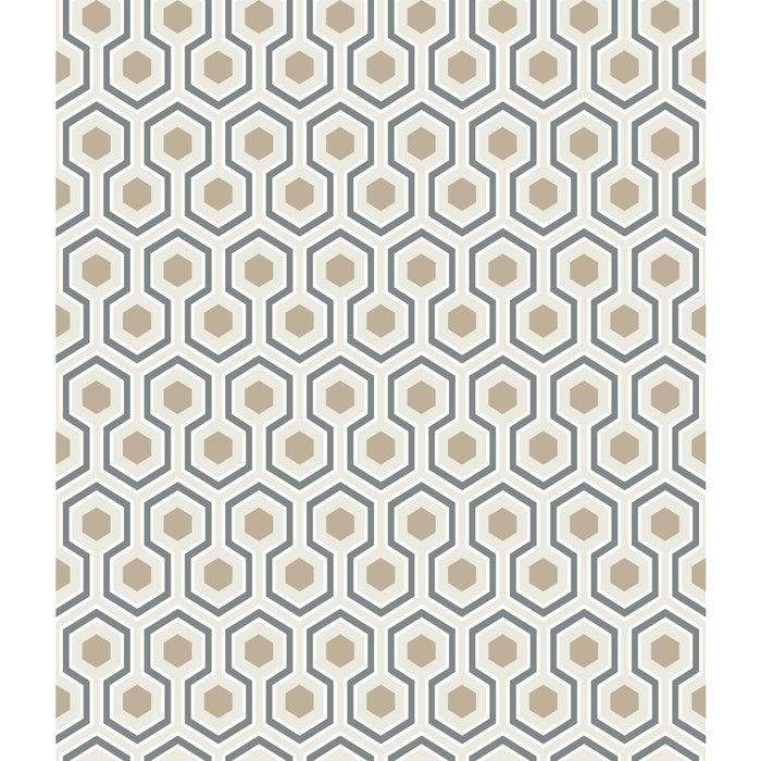 Cole & Son Hicks Hexagon Gilver/Wt/Bk Wallpaper 95/3016.CS.0