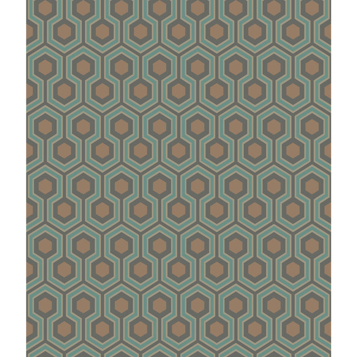 Cole & Son Hicks Hexagon Teal/Gold Wallpaper 95/3018.CS.0