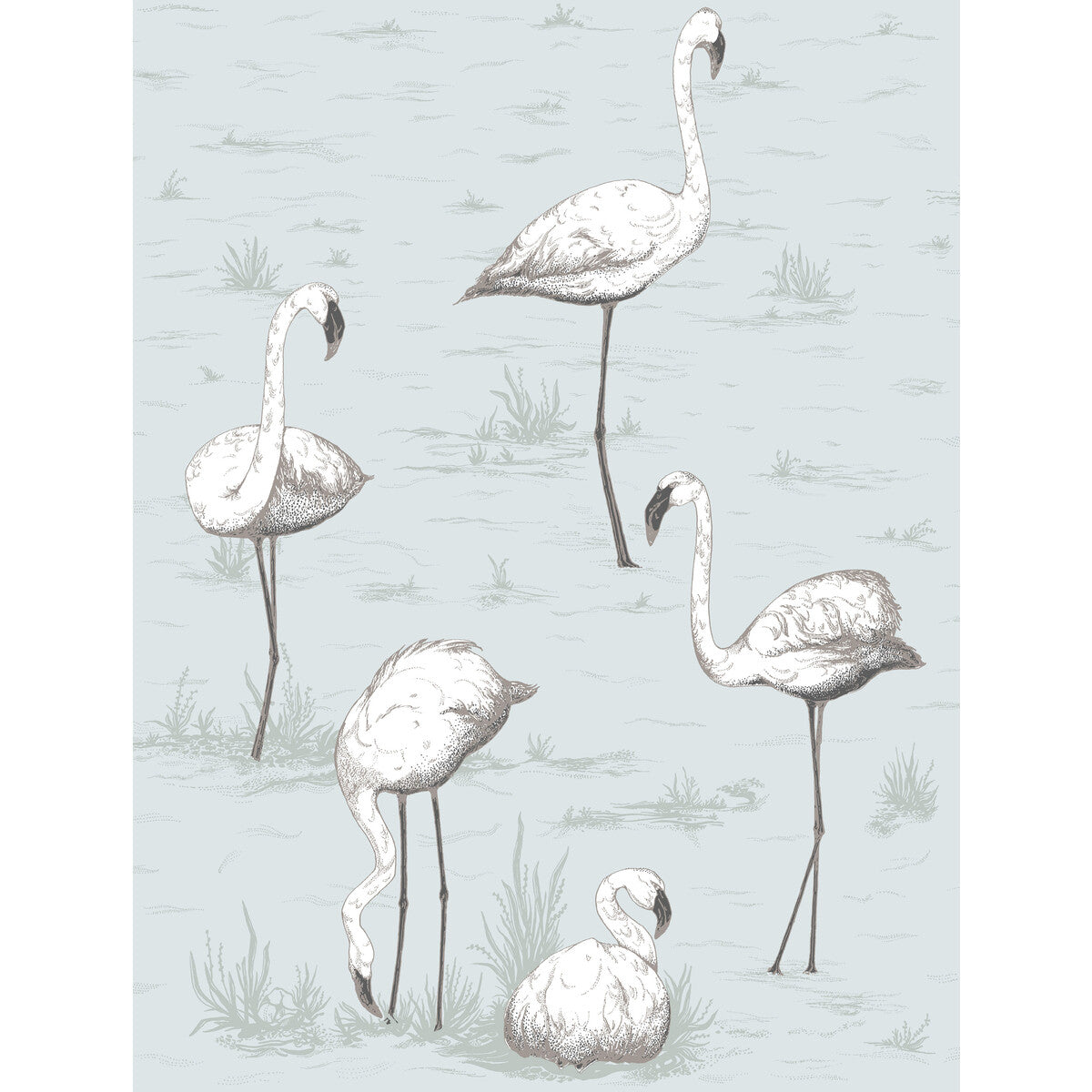 Cole & Son Flamingos Charcoal/Aqua Wallpaper 95/8047.CS.0