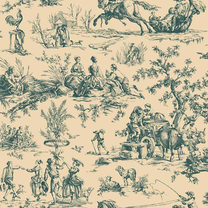 York Seasons Toile Blue/Tan Wallpaper AF2004