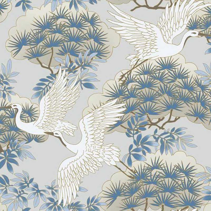 York Sprig & Heron Light Blue Wallpaper AF6591