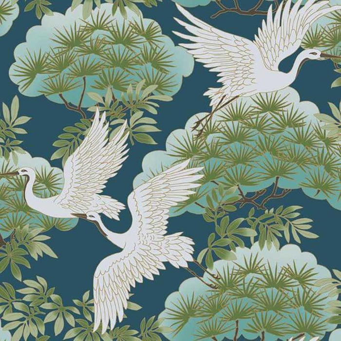 York Sprig & Heron Blue Wallpaper AF6592