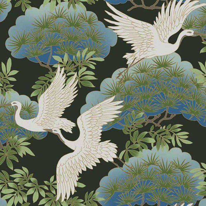 York Sprig & Heron Black Wallpaper AF6593