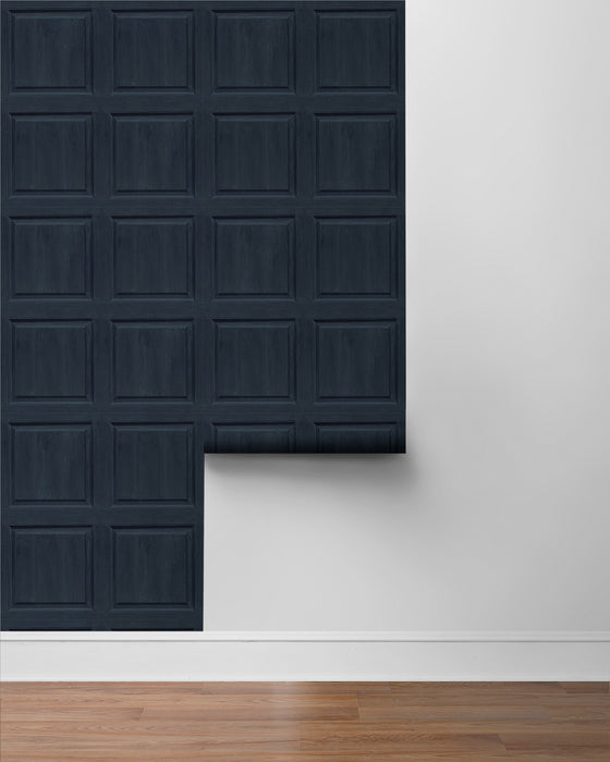 Seabrook Designs Washed Faux Panel Navy Wallpaper AS20302