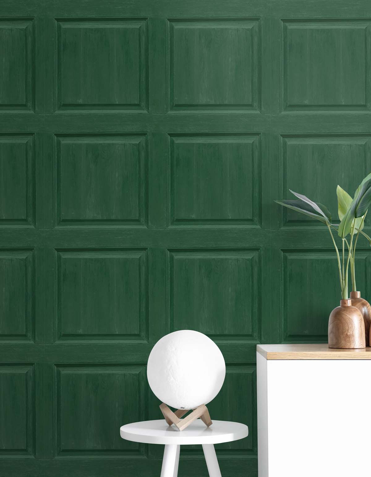 Seabrook Designs Washed Faux Panel Emerald Green Wallpaper AS20304