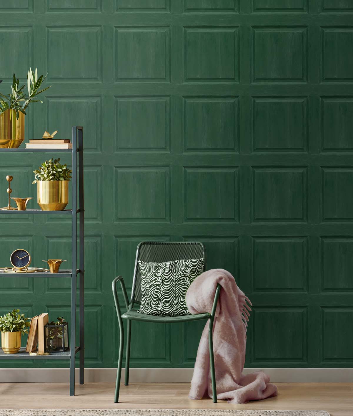 Seabrook Designs Washed Faux Panel Emerald Green Wallpaper AS20304