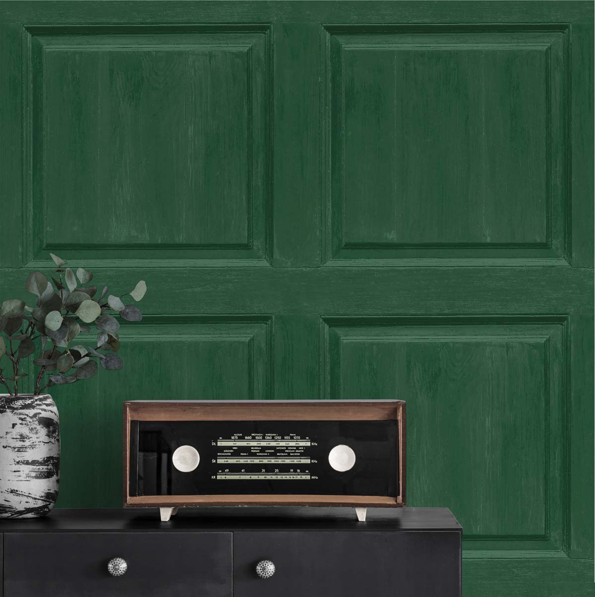 Seabrook Designs Washed Faux Panel Emerald Green Wallpaper AS20304